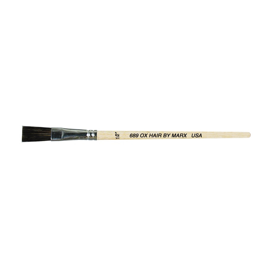 Gordon Brush 0689-00050 Artist Brush, Flat, Anti-Static, Ox/Wood, Sz: 1/2", Trim: 1", OAL 7-3/4", ESD, 689 Series