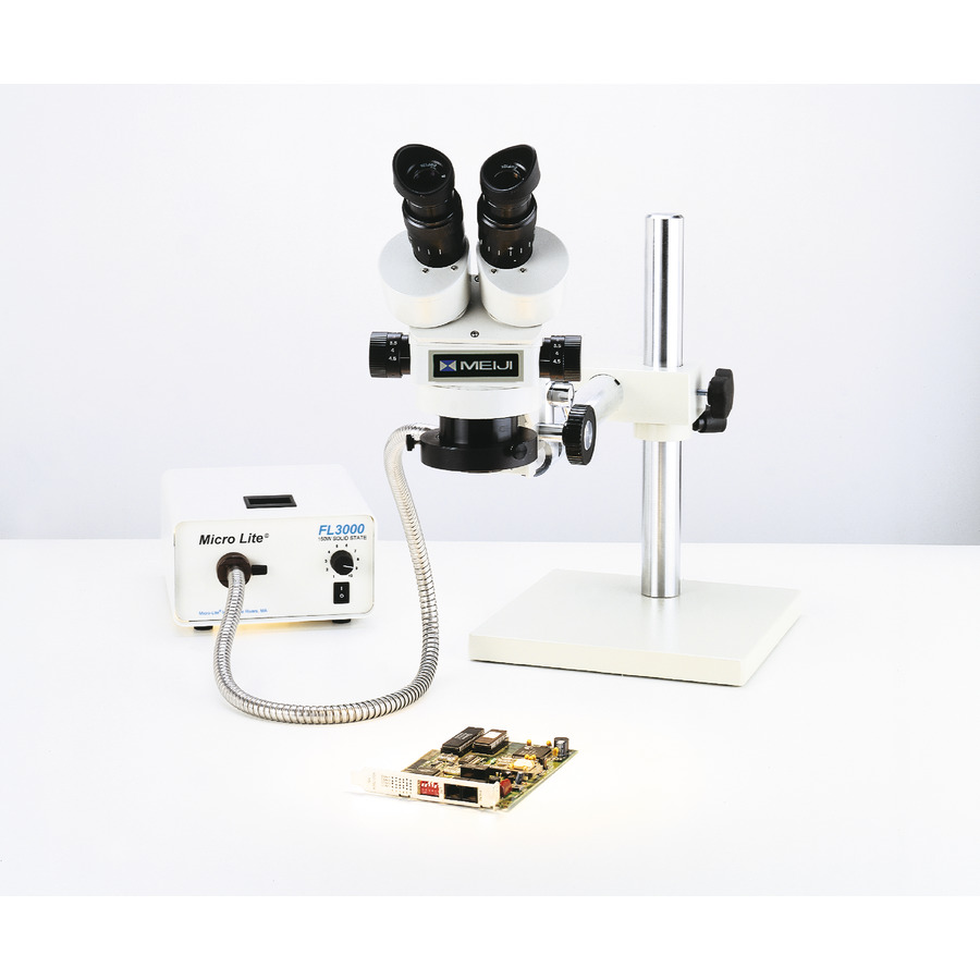 O.C. White TKMZ-A Microscope With Boom Stand & Fiber Optic Ring Light, Meiji Series