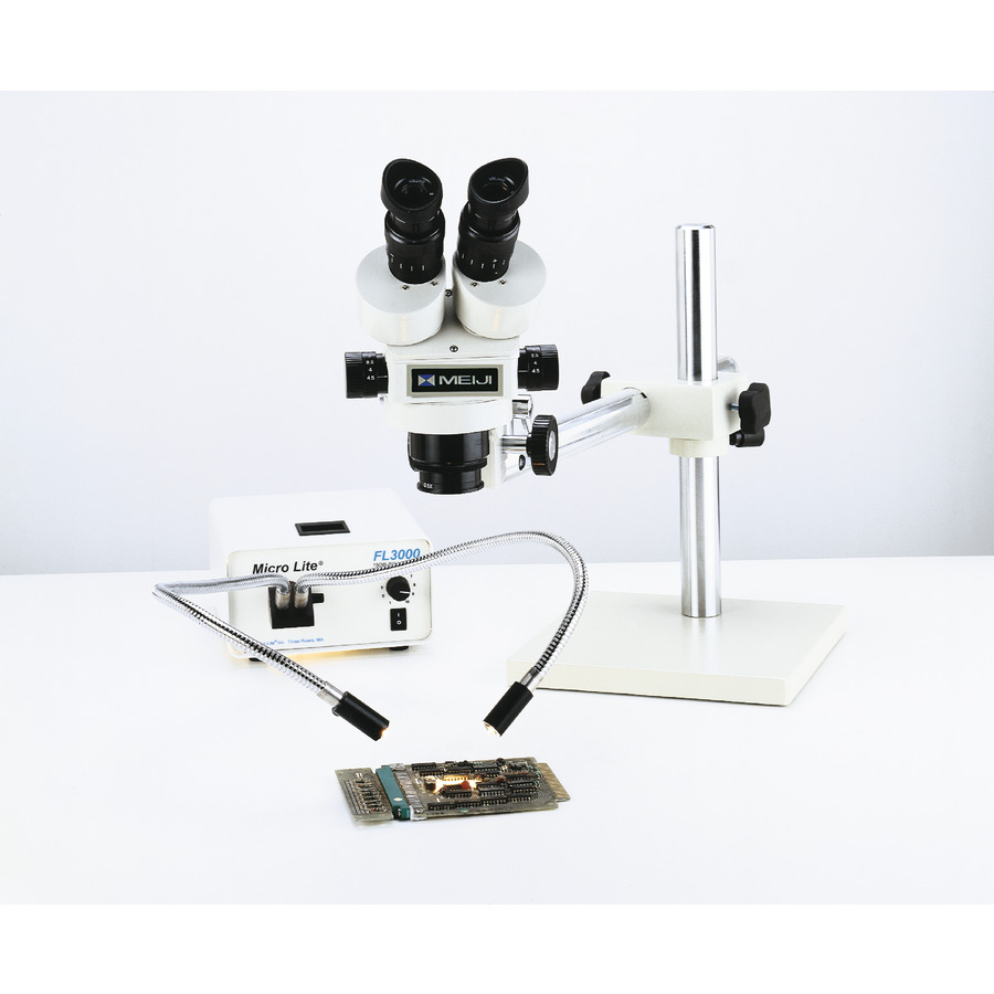 O.C. White TKMZ-D Microscope With Boom Stand & Fiber Optic Dual Light Guides, Meiji Series