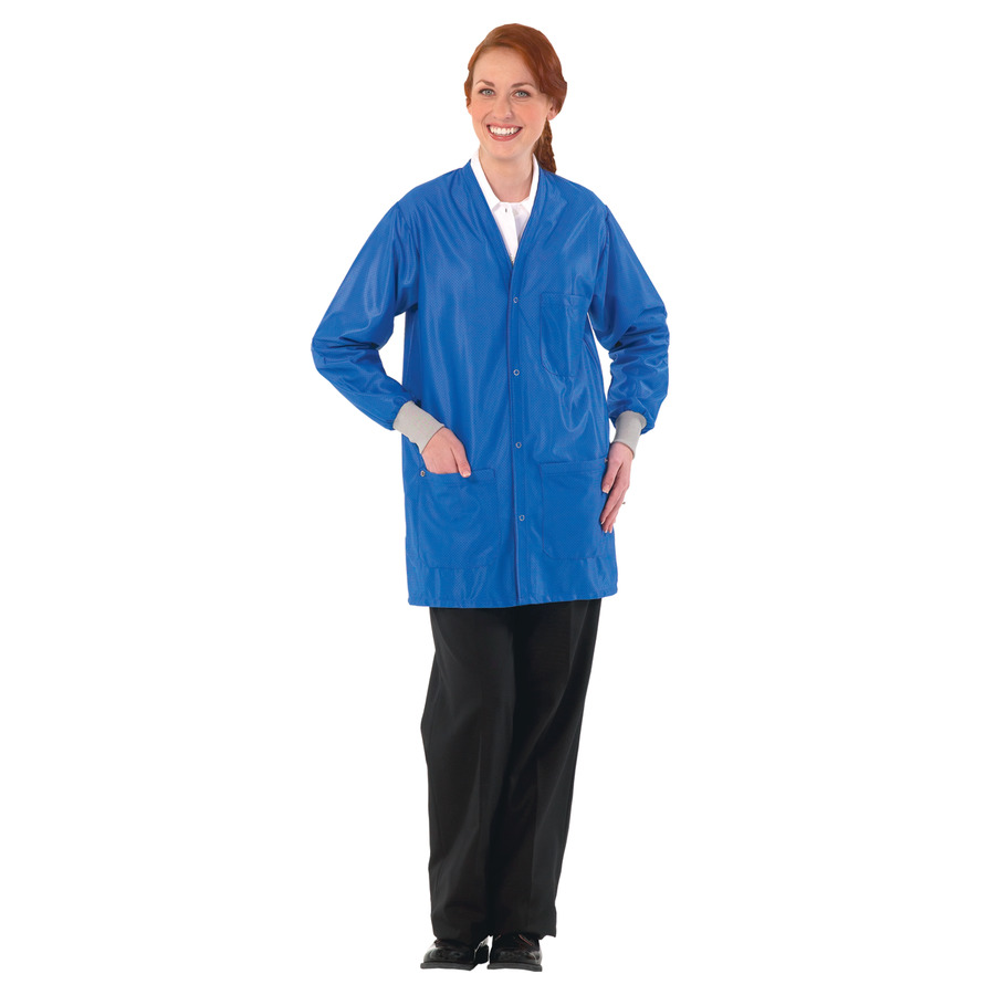 Worklon 3500 Static Dissipative Unisex Short Coat w/esd cuffs, V-Neck, Royal Blue, Large