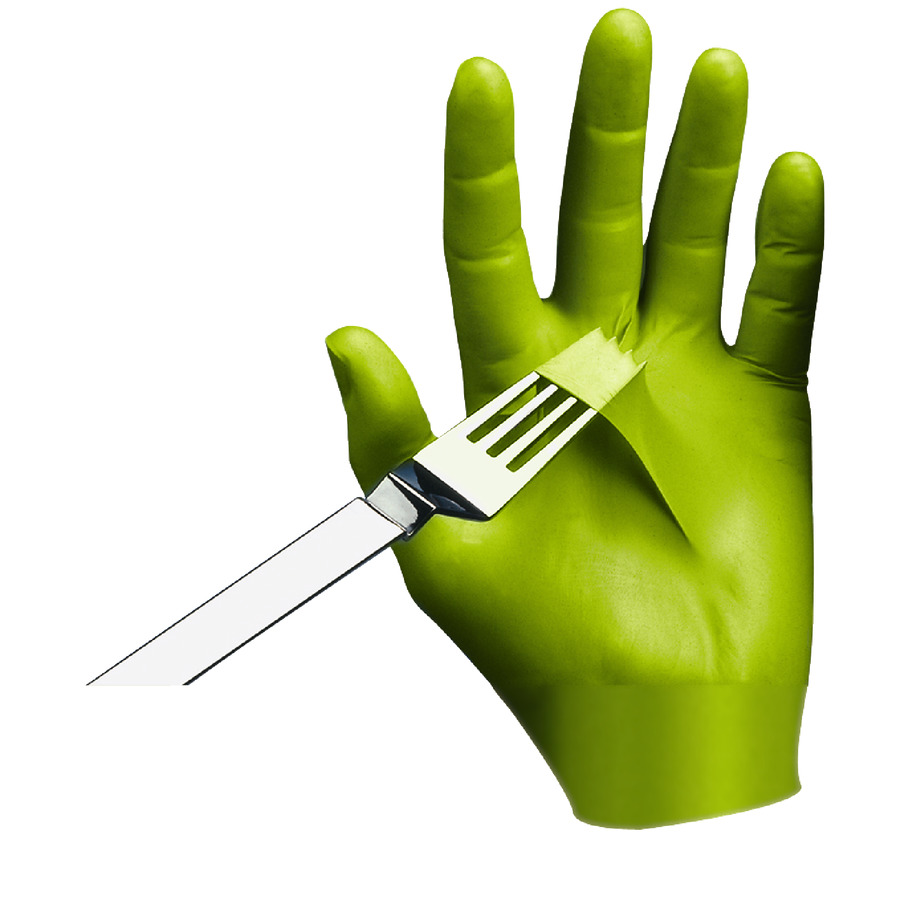 Showa 7705PFT-08 Nitrile Gloves, Powder & Accelerator-Free, Textured Tips, Green, Medium, 100/Box