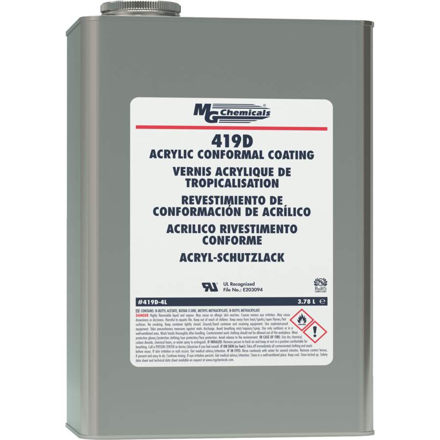 MG Chemicals 419D-4L Acrylic Conformal Coating, IPC 830, UL 94V-0, 1 gal