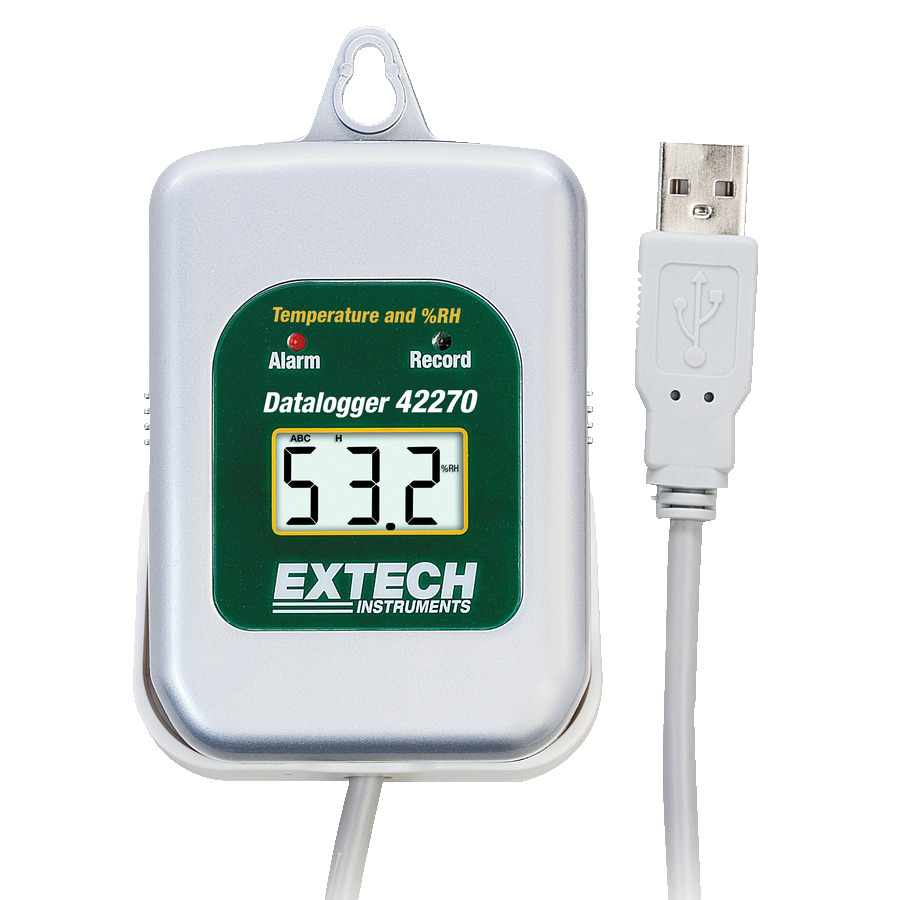 Extech 42275 Temperature/Humidity Datalogger Kit, Docking Station, Pc Software, Waterproof, LCD