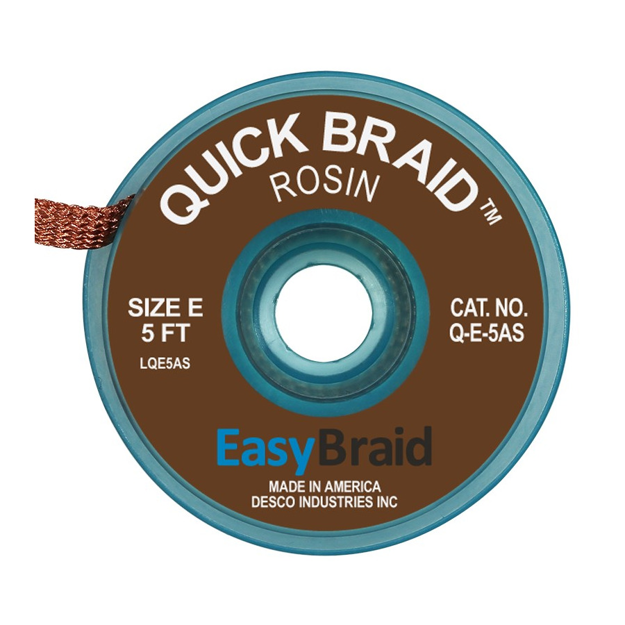 EasyBraid QE5AS Solder Wick, Rosin, 0.125"x5 ft, Size E, Brown Label, 25/Pk JensenTools