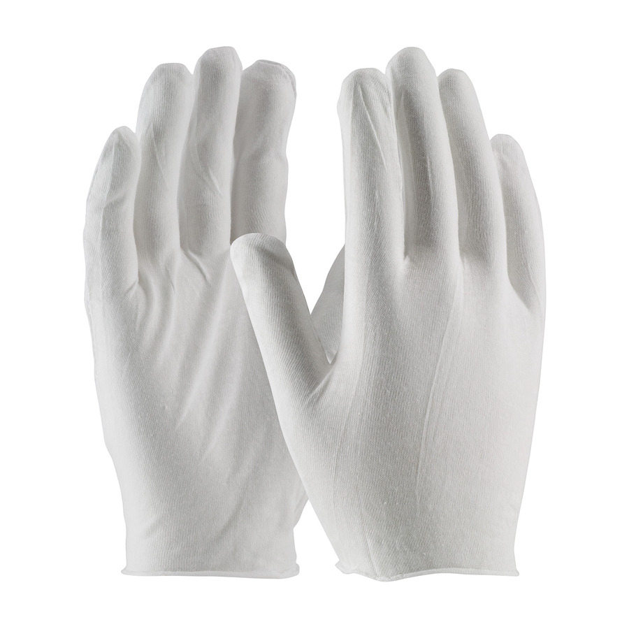 CleanTeam 97-500 Gloves, White, Men's, Cotton Lisle, Light Weight, Premium, Unhemmed, 12/Pr