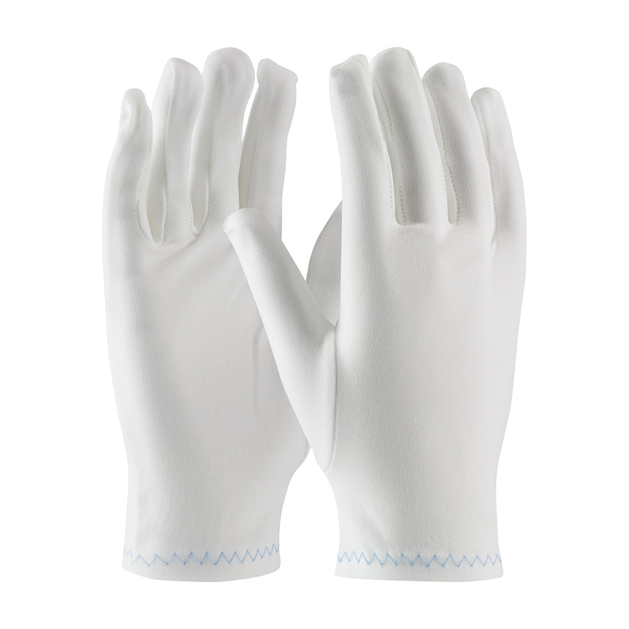 CleanTeam 98-700 Gloves, White, Men's, Stretch Nylon, Zig Zag Stitched Rolled Hem, Heavy, 12/Pr