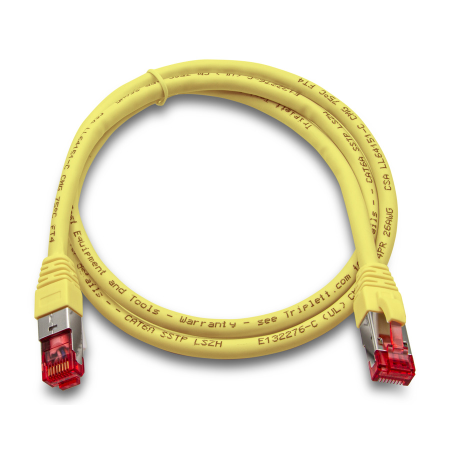 Triplett CAT6A-3YL CAT 6A 10GBPS Professional Grade, SSTP 26AWG Patch Cable 3' Yellow