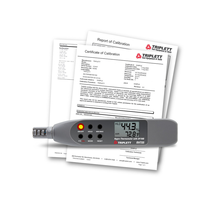 Triplett RHT05-NIST Hygro-Thermometer Pen with Dew Point and Wetbulb, with NIST Certificate