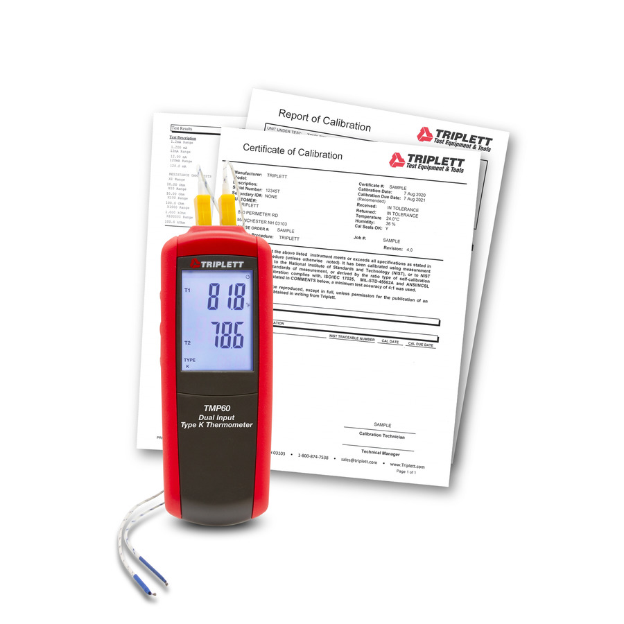 Triplett TMP60-NIST Dual Input Type K/J Thermometer with Cert. of Traceability to NIST