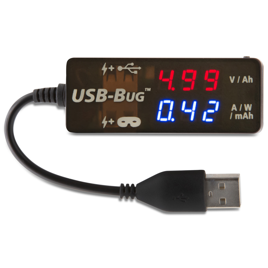 Triplett USB-BUG Inline USB Tester, dual charging ports, Data Masking port