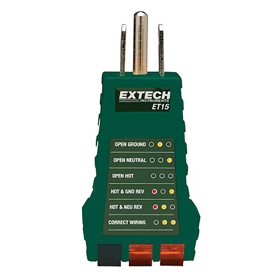 Extech ET15 Receptacle Tester, Standard 3-Wire Receptacles, Detects 5 Wiring Faults, ET Series