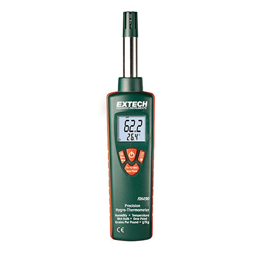 Extech RH490 Hygro-Thermometer, 2% RH Accuracy, -22 to 199F, Grains Per Pound Display, RH Series