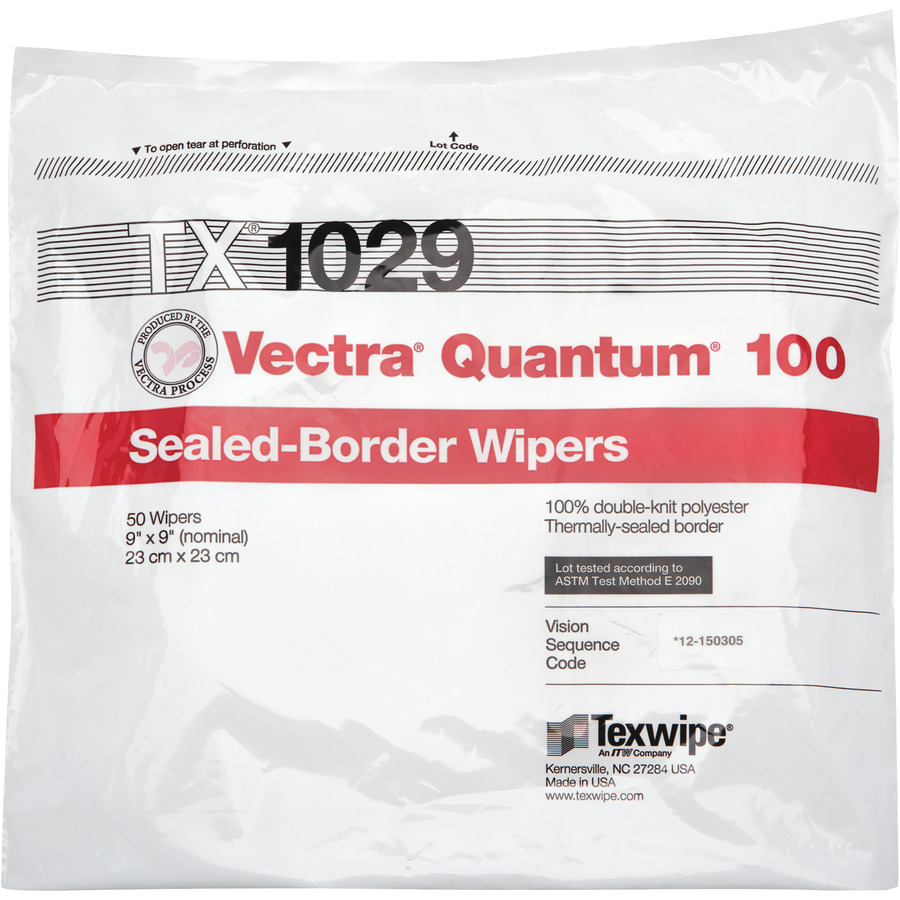 ITW Texwipe TX1029 Cleanroom Wipes, Vectra Quantum 100 Double-Kint Polyester, 9"x9", 100/Bag