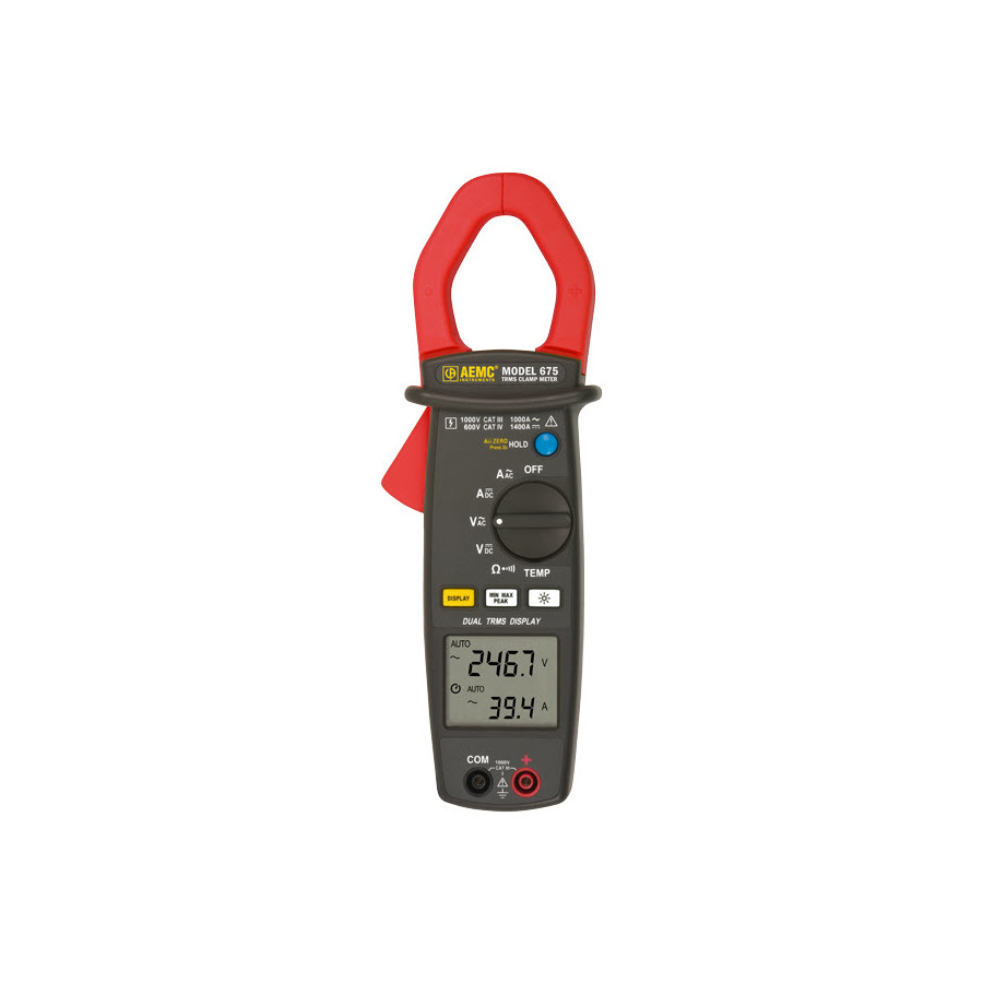 AEMC Instruments 675 AC/DC TRMS Clamp Meter, 1000A, w/Case And Leads