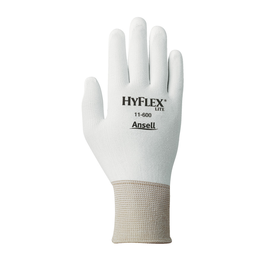 Ansell 11-600-10 Gloves, HyFlex Assembly, Polyurethane Grip, White/White, X-Large, 12 Pairs/Pkg.