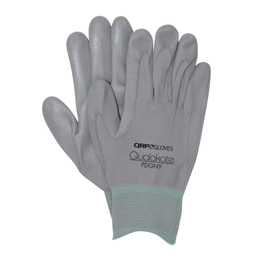 QRP PDGNY Gloves, Nylon, Polyurethane Coated Palm, Gray, ESD, Small, Qualakote, 12 Pr/Bg