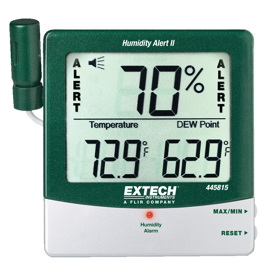 Extech 445815 Hygro-Thermometer, RH/Temp/Dew-Point, w/Alarm, Max/Min Data Hold, w/Wall Mount, NIST