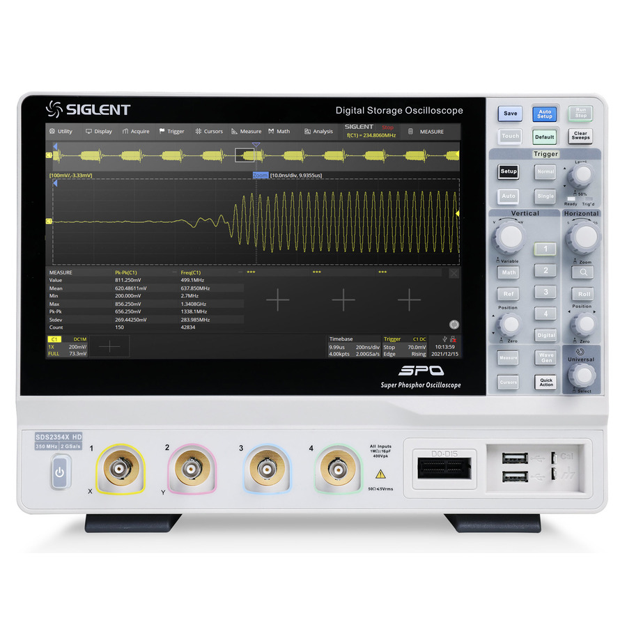 Siglent SDS2354X HD Digital Oscilloscope, 4 Channel, 350 MHz, 2 GS/s, 12 bit, SDS2000X HD Series