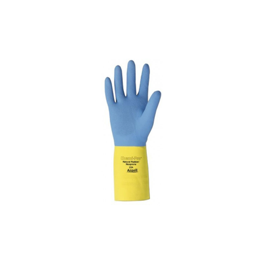 Ansell 87-224 Gloves, Chemi-Pro Natural Rubber Latex & Neoprene, Blue/Yellow, Medium, 12 Pair