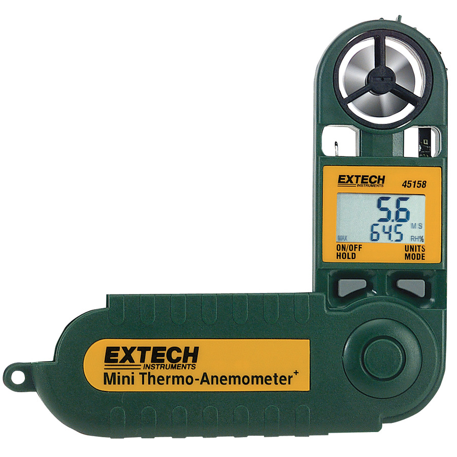 Extech 45158 Anemometer, RH/Temp, Dew Pont, Windchill, Compact, Waterproof, Data Hold, CFM