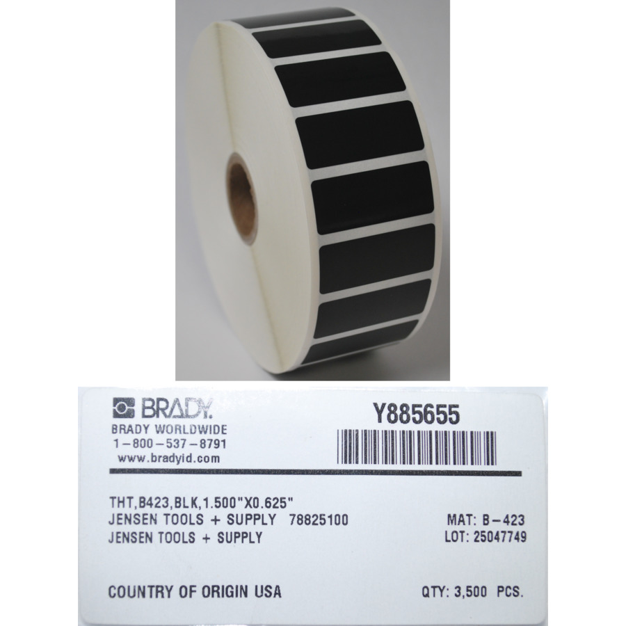 Brady Y885655 Y885655CUSTOM LABEL BLK 1.5x.625" 3500/ROLL