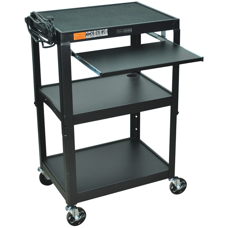 Luxor AVJ42KB Steel Cart, Adjustable Height with Pullout Tray, 18"x24"x42", Black