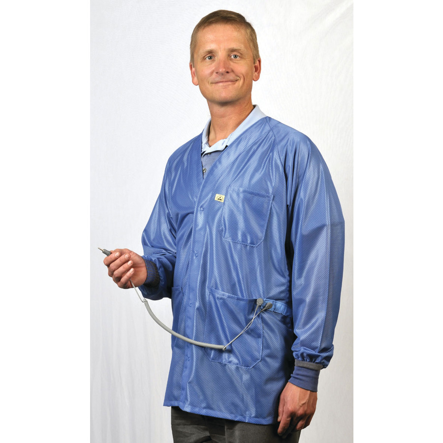 Tech Wear X2-HOJ-23C-XL ESD-Safe Jacket with Cuffs and Dual Wire Snaps, Blue, X-Large