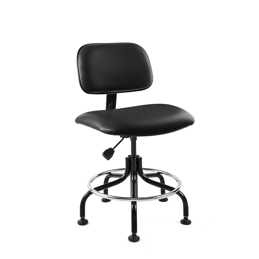 Bevco 4600-V-BLK Vinyl Chair, Non-Tilt, Black Tubular Steel Base, Welded Footring, Mushroom Glides, Adj., 25"-30"