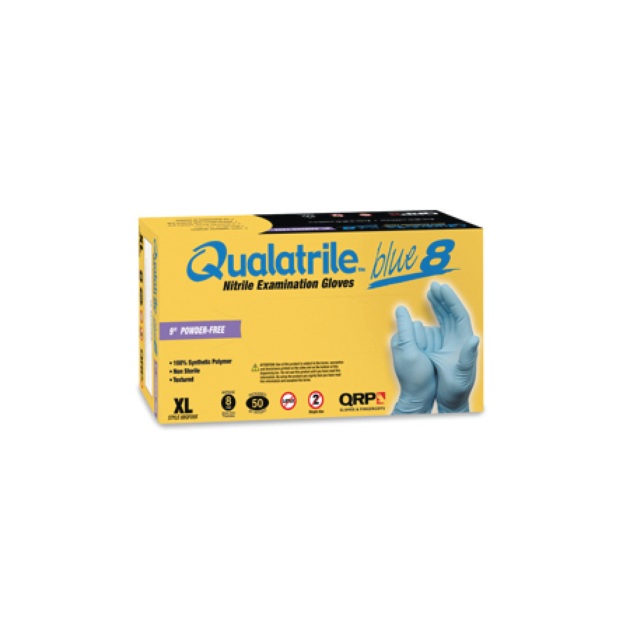 QRP 8BQF09 Nitrile Gloves, Powder-Free, 8 mil, 9", Medium, 50 Gloves/Box