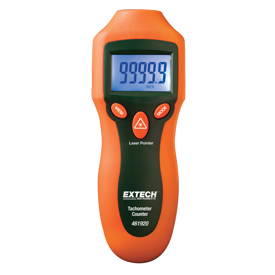 Extech 461920 Tachometer Counter, Non-Contact RPM, LCD, Memory Button Last/MAX/MIN, w/NIST