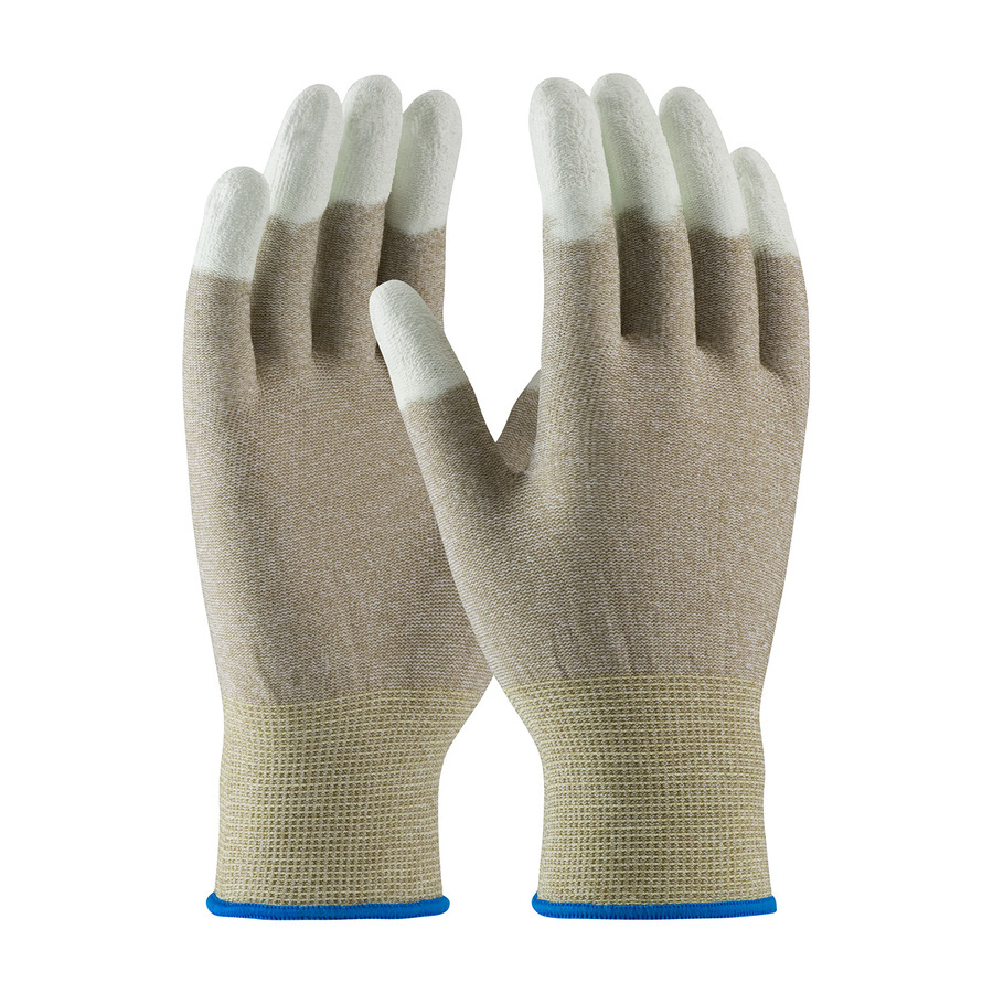 CleanTeam 40-6416 Gloves, ESD, Seamless Knit Nylon/CF, Smoth Grip, Fingertips, Brown, Small, 12/Pr