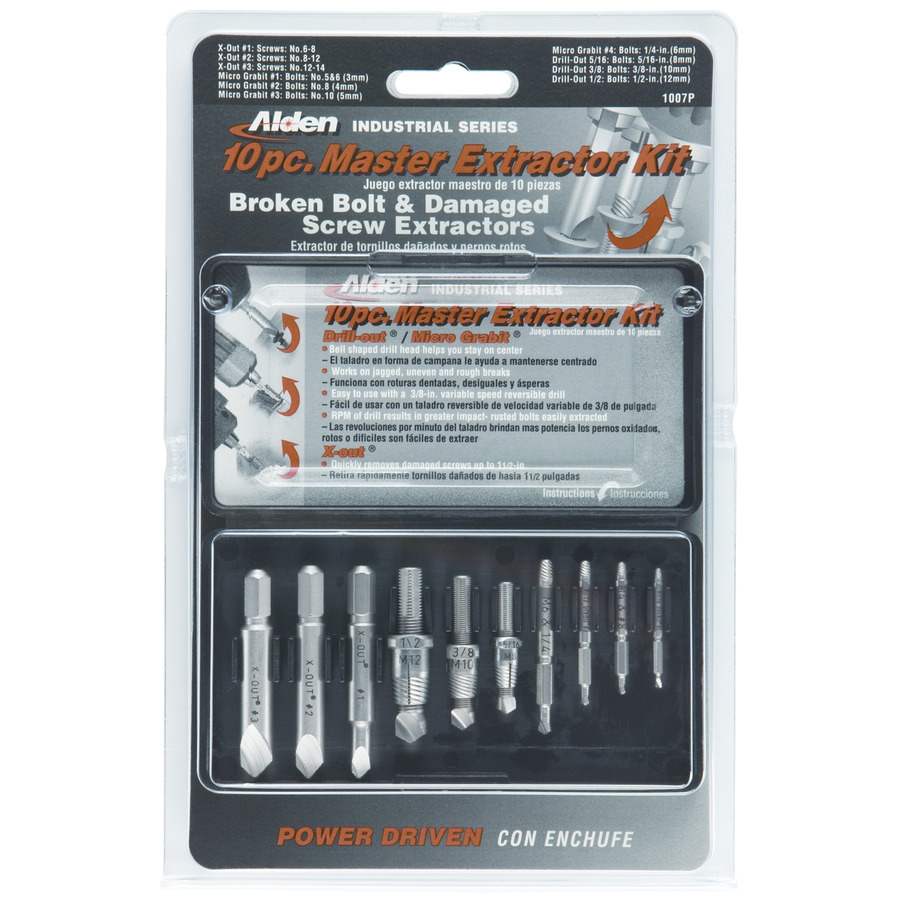 Alden 1007P 10pc Master Drillout Broken Bolt Extractor Kit TechniTool