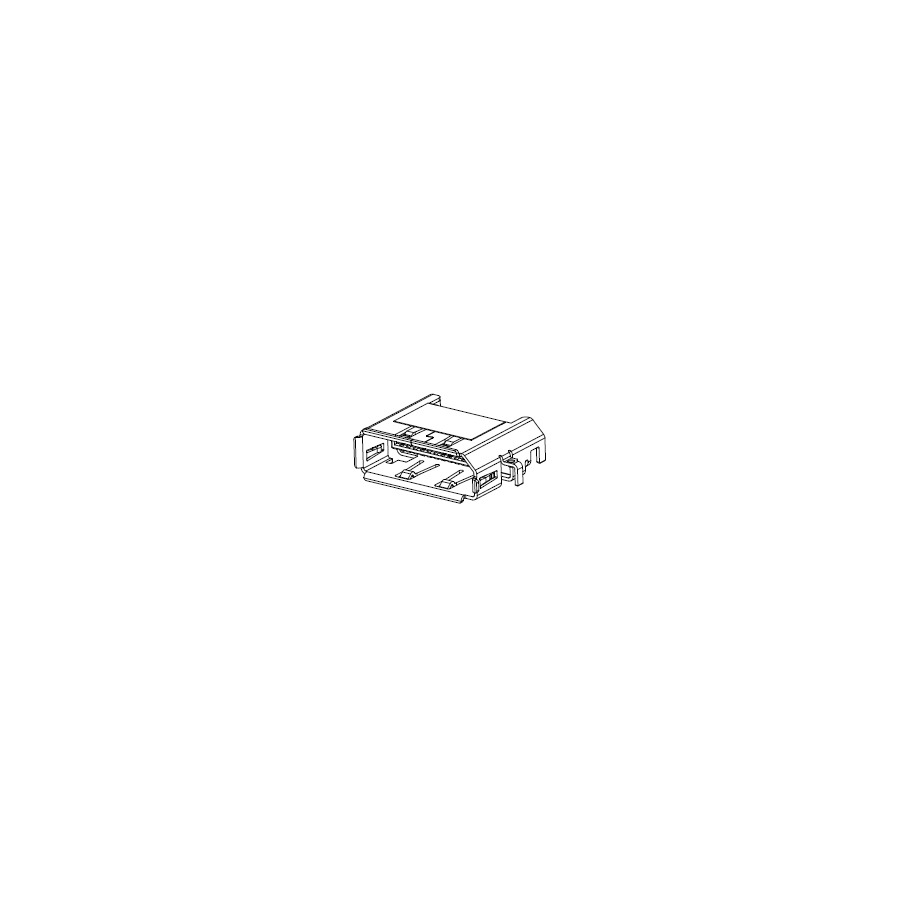 Molex 47644-1001 0.50mm Pitch Display Port, 0.23mm Center Height Reverse Sink Type Receptacle, Right Angle, SMT, 0.76µm Gold (Au) Plating, 20 Circuits, w/SMT Tabs of Shell, Lead-Free