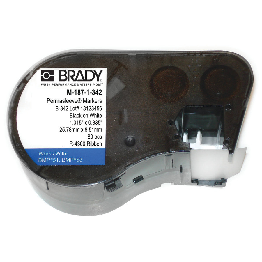 Brady M-187-1-342 MSERIES PermaSleeve™ Heat-Shrink Polyolefin, .335" x 1.015" Black on White