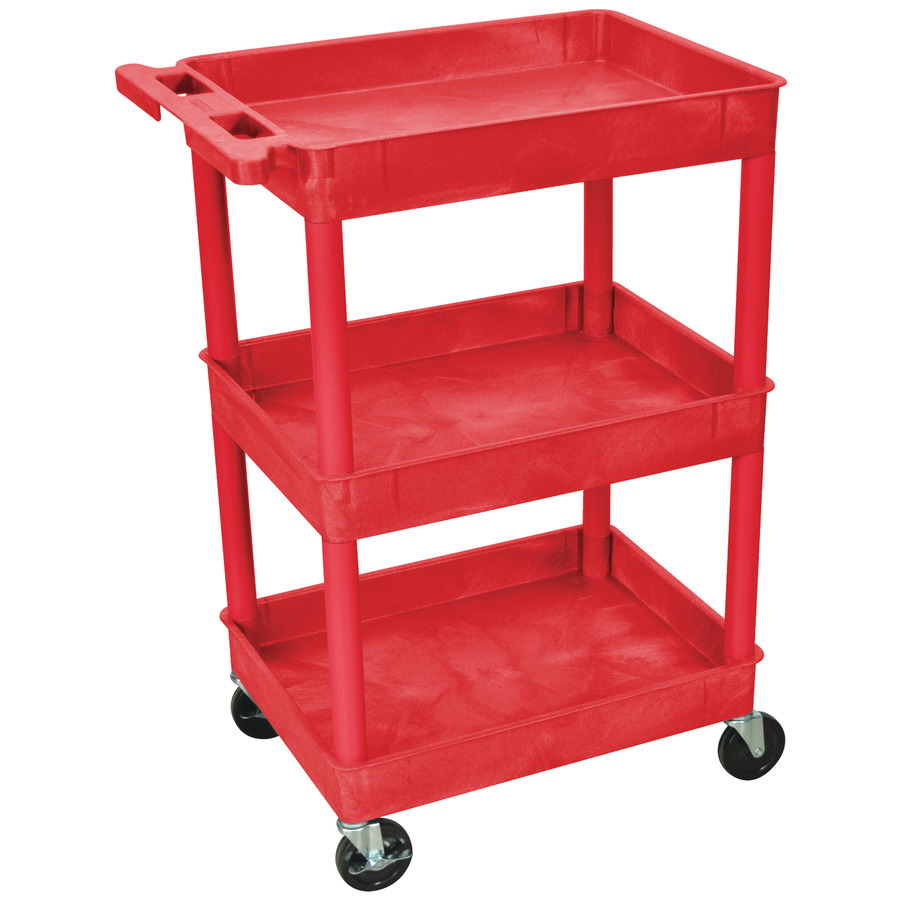 Luxor RDSTC111RD Utility Tub Cart, 3 Shelf, 18"x24"x36.5", Red