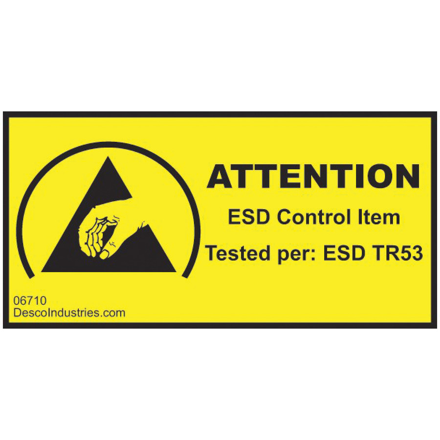 Desco 06710 Attention ESD Control Item Label (Tested per: ESD TR53) Permanent, 1" x 2" 1000/Roll