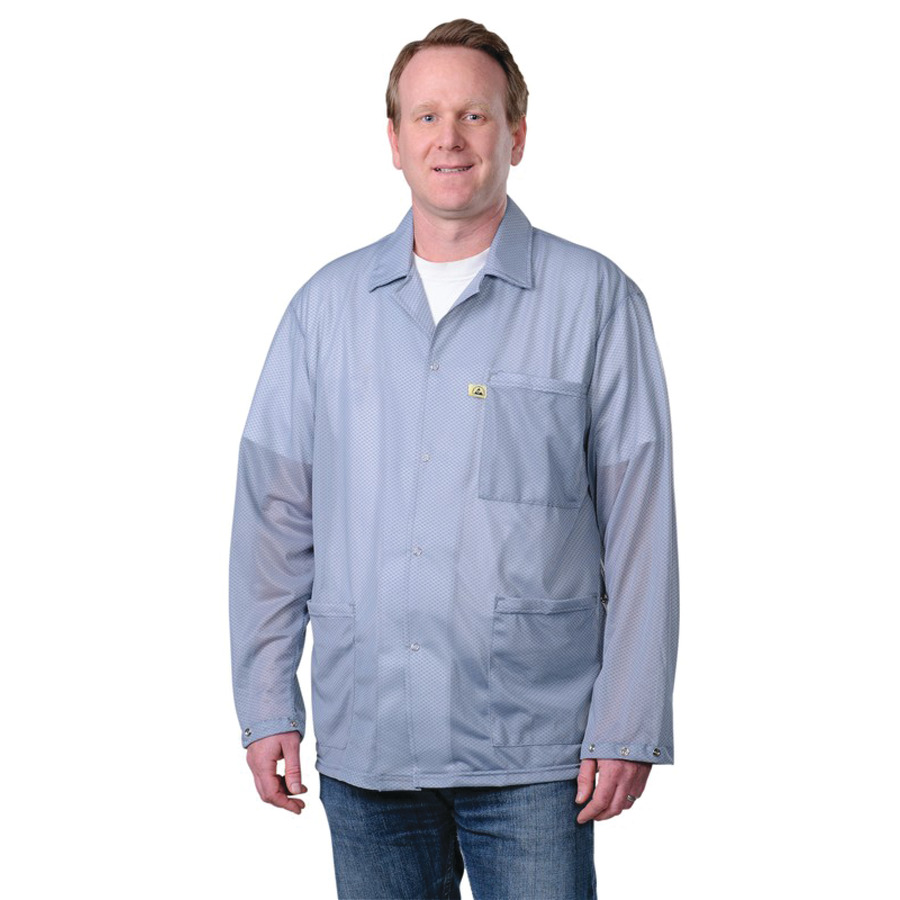 Desco 73890 Statshield® Static Dissipative Jacket with Snap Cuffs, Grey, X-Small