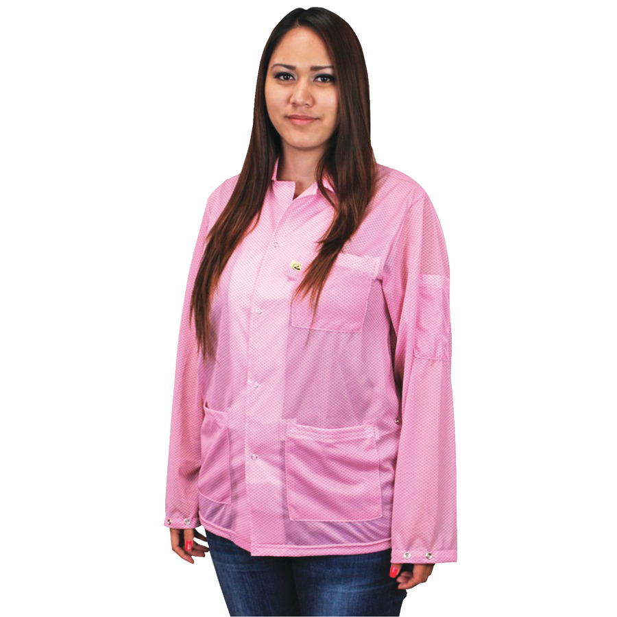 Desco 74214 Statshield® Static Dissipative Jacket with Snap Cuffs, Pink, X-Large