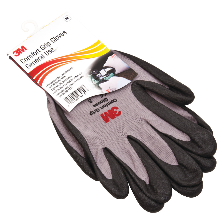 3M CGM-GU Gloves, Comfort Grip Gloves, General Use, Gray/Black, Medium, Pair