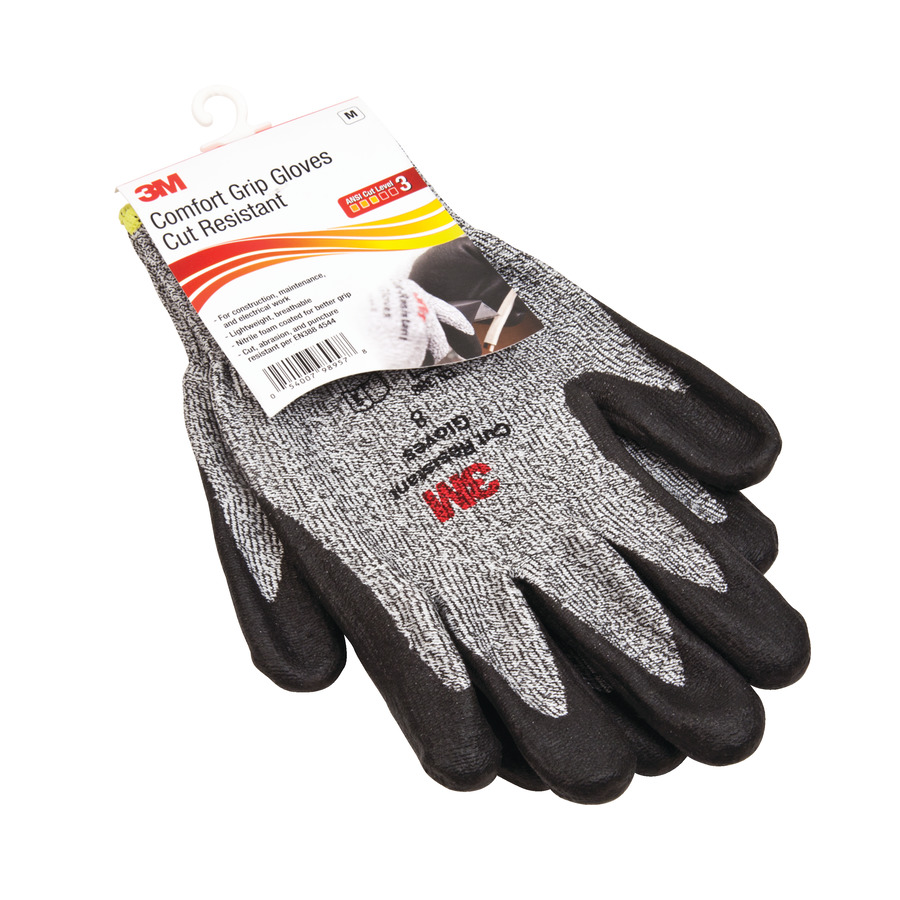 3M CGM-CR Gloves, Comfort Grip Cut Resistant, Gray/Black, Medium, Pair