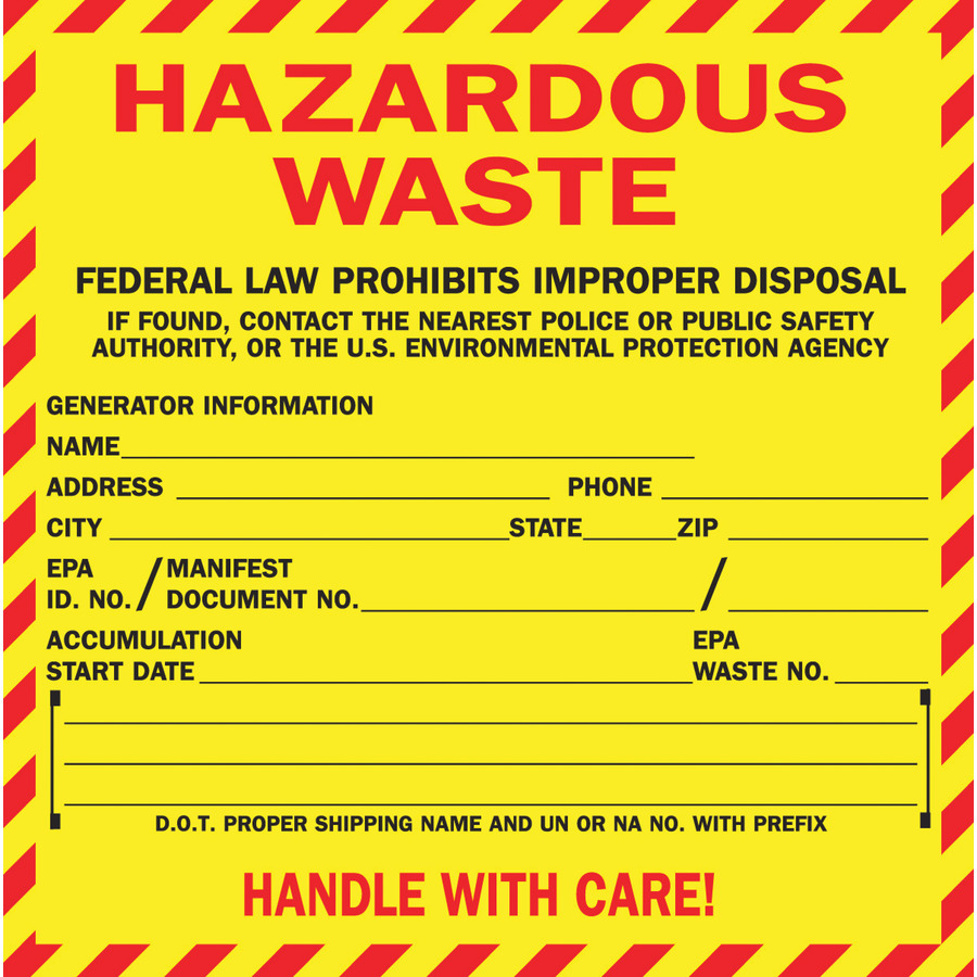 Brady 121151 Hazardous Waste Labels, 6" x 6", 100/Pkg