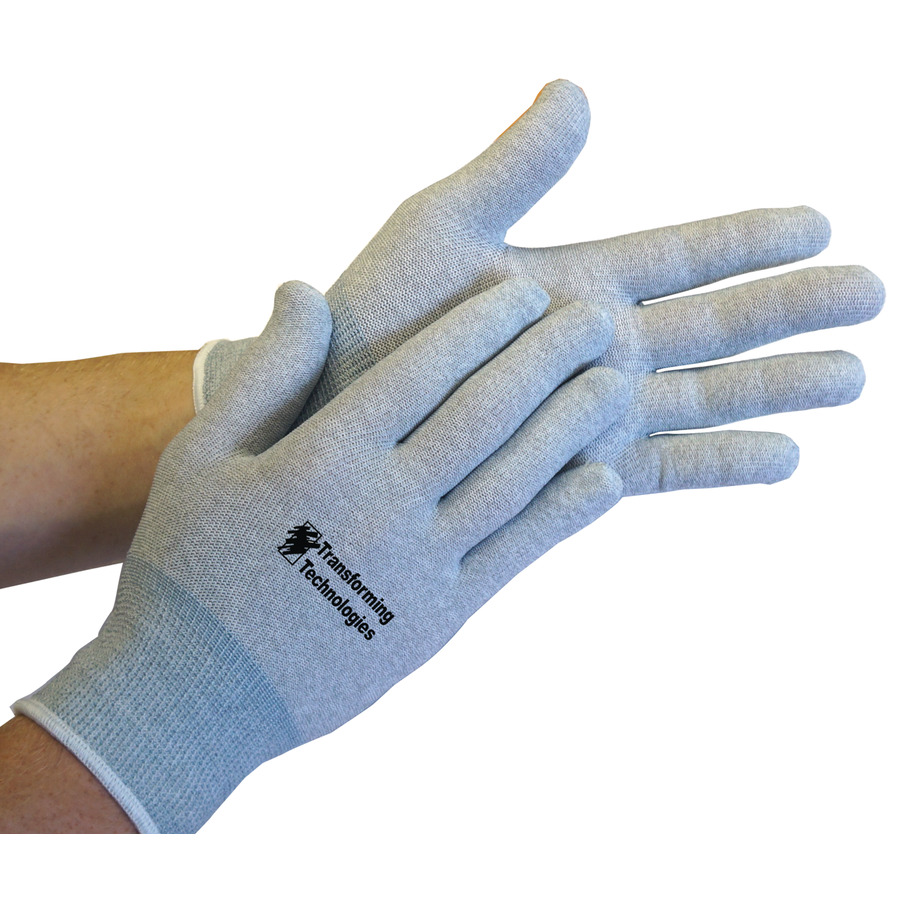 Transforming Technologies GL4502 Inspection Gloves, ESD, Plain, Gray/White, Small