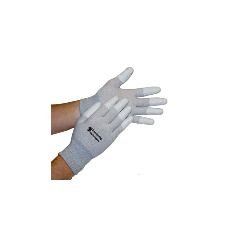 Transforming Technologies GL4502T Inspection Gloves, ESD, Finger Tip Coated, Gray/White, Small