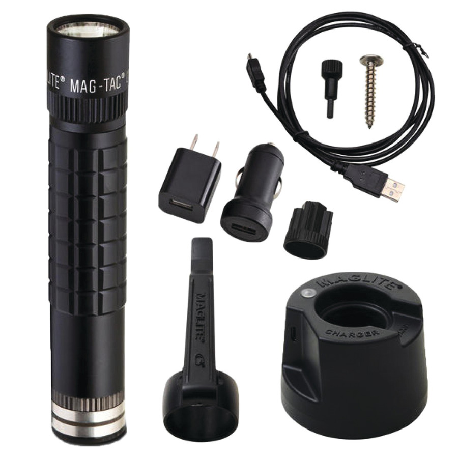 Maglite TRM1RE4 Mag-Tac Rechargeable LED Flashlight w/ Plain Bezel,Black,533 Lumens