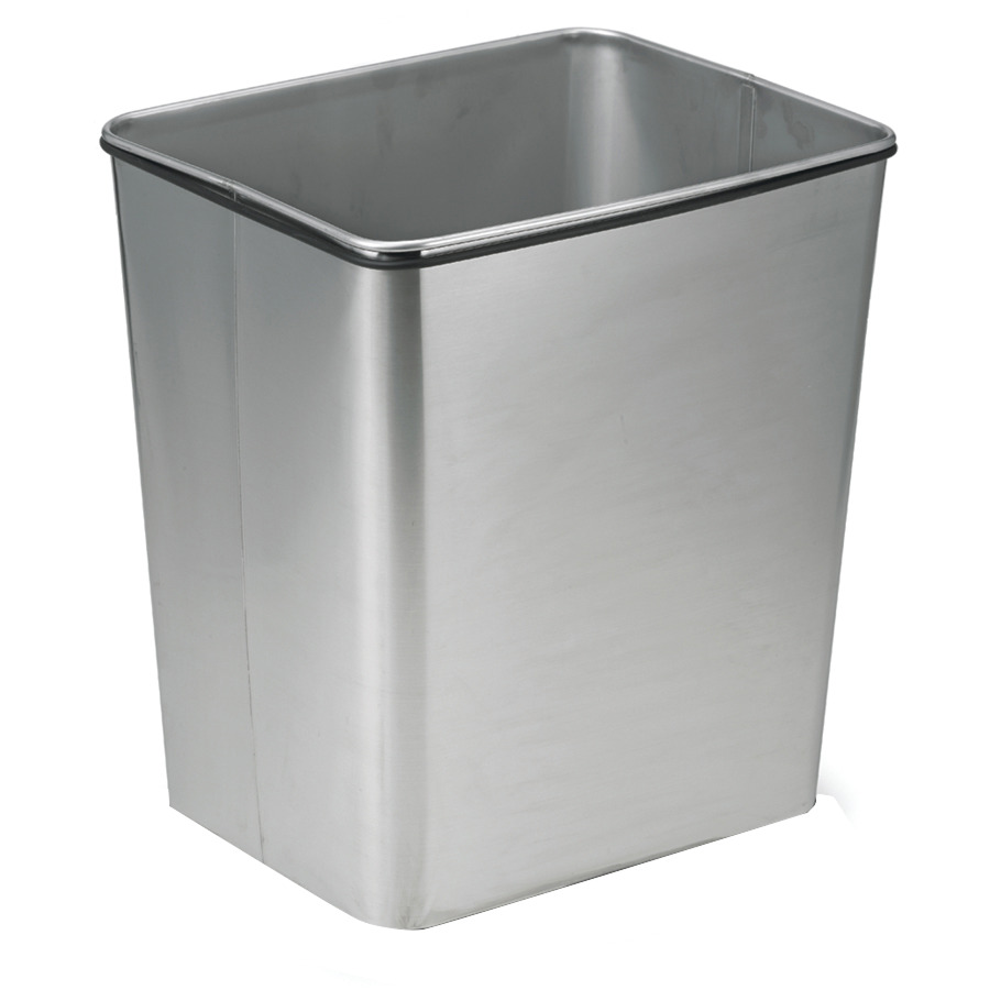 Transforming Technologies WBAS28-MET Stainless Steel Waste Basket, 7 Gallon, 15" x 10" x 14"