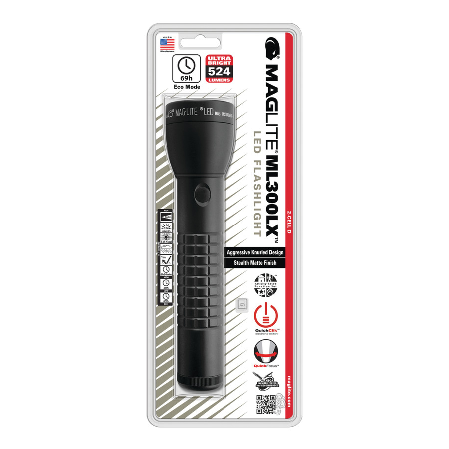 Maglite ML300LX-S2CC6 Full Size 2-Cell D 524 Lumen LED Flashlight