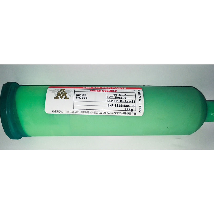 AIM Metals SAC305-WS488-38-600CART Sn96.5Ag3Cu.5 (SAC305), Solder Paste, T4, Water Soluble, 600G Cartridge