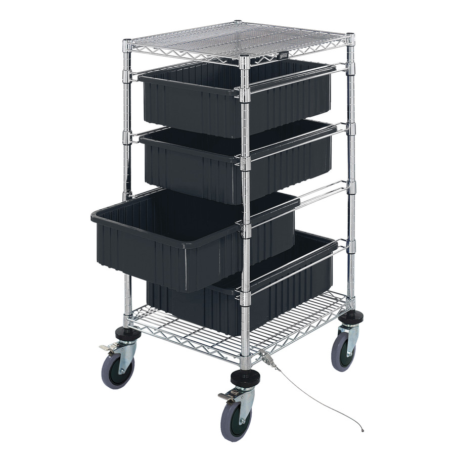 Quantum Storage Systems BC212434M1CO ESD-Safe Mobile Tote Cart with Four Conductive Totes, Cart Size: 21" x 24" x 45"