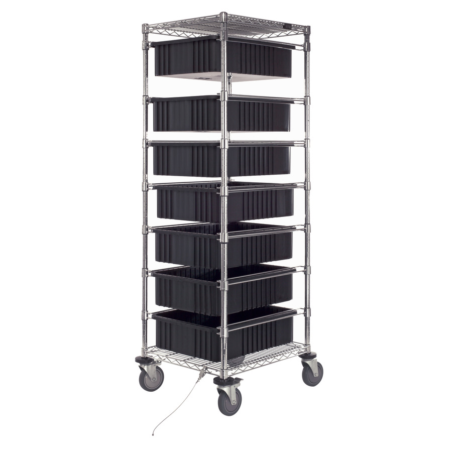 Quantum Storage Systems BC212469M1CO ESD-Safe Mobile Tote Cart with Seven Conductive Totes, Cart Size: 21" x 24" x 69"