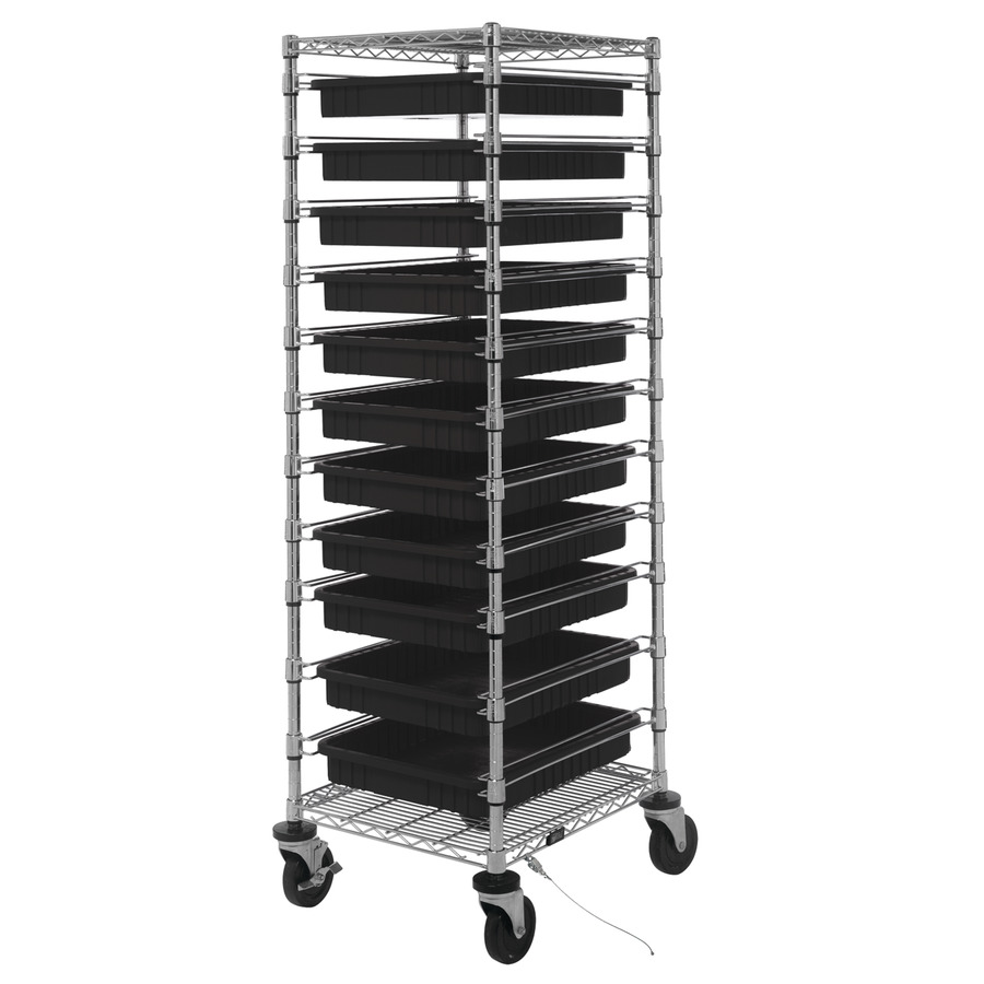 Quantum Storage Systems BC212469M2CO ESD-Safe Mobile Tote Cart with Eleven Conductive Totes, Cart Size: 21" x 24" x 69"